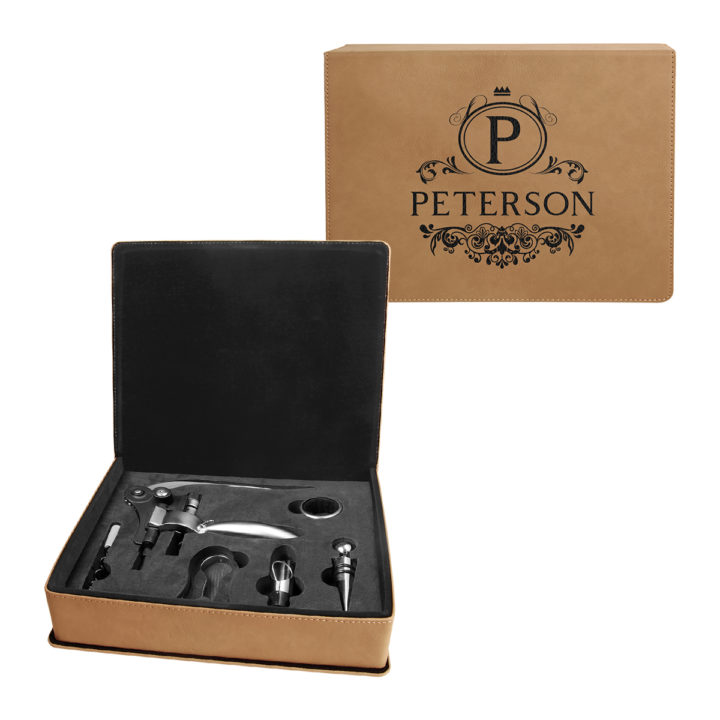 Personalized Hermes Leatherette 5 Piece Wine Tool Set - Image 14