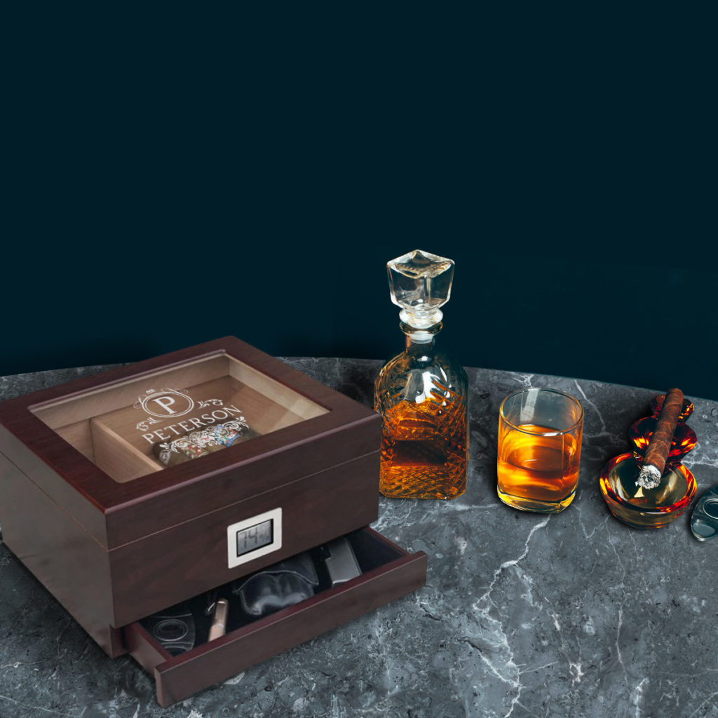 Personalized Hermes Cigar Humidor Chalet Glasstop Sofias Gift Shop