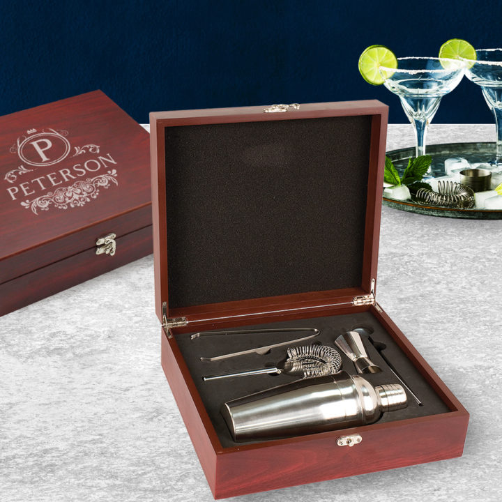 Personalized Hermes Rosewood Finish Martini Set