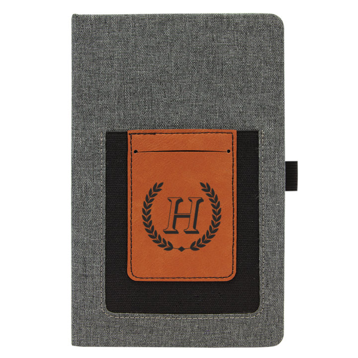 custom laser engraved canvas journal with cellphone and card slit