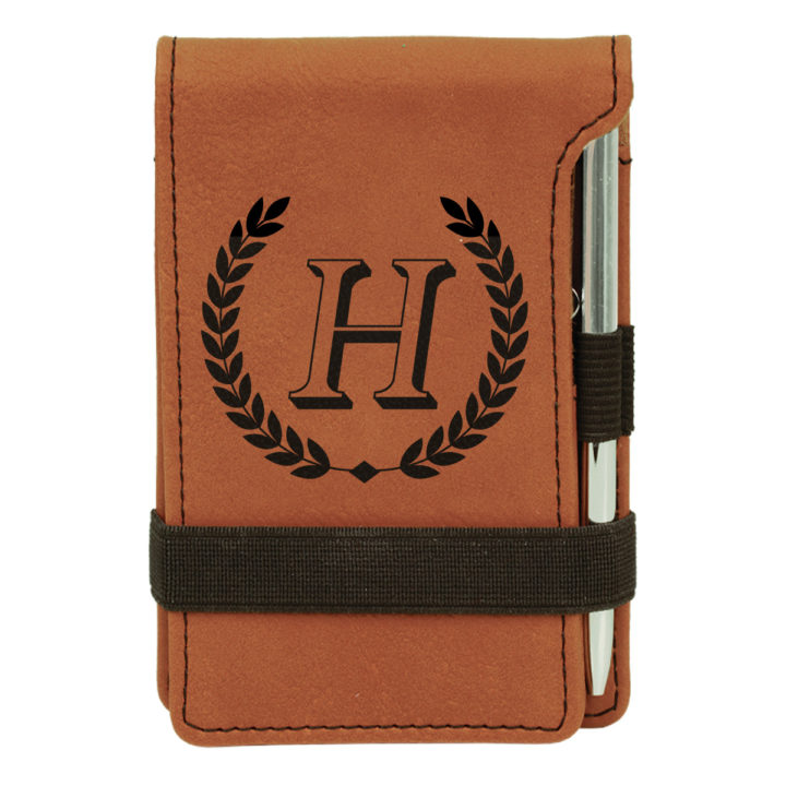 personalized faux leather mini notepad with pen