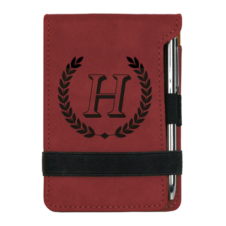 personalized faux leather mini notepad with pen