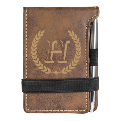 personalized faux leather mini notepad with pen