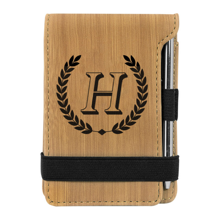 personalized faux leather mini notepad with pen