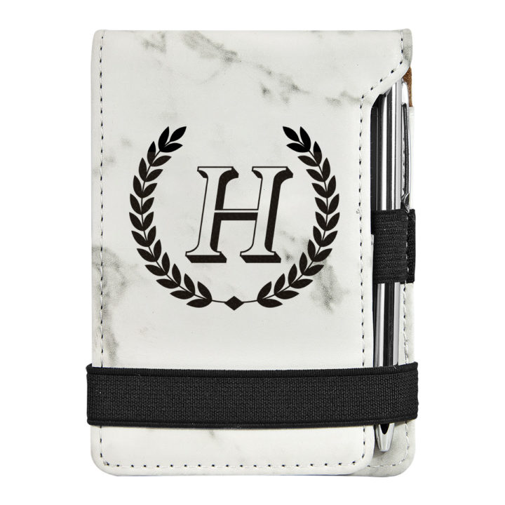 personalized faux leather mini notepad with pen