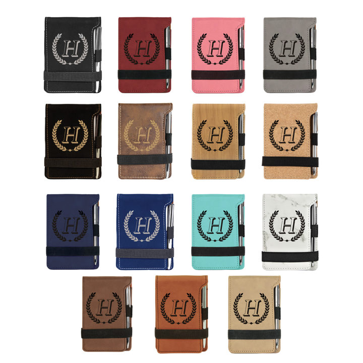 personalized faux leather mini notepad with pen