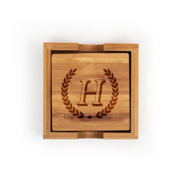 Personalized Square Bamboo Coaster Set - Image 5