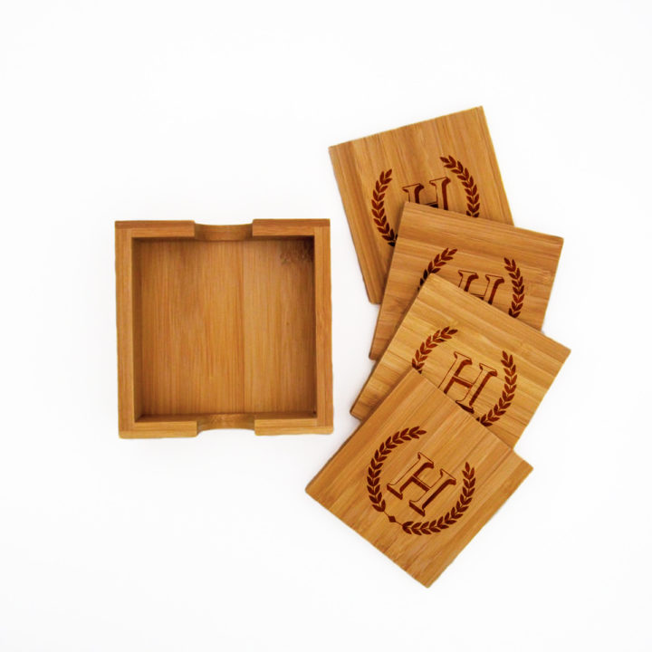 Personalized Square Bamboo Coaster Set - Image 6
