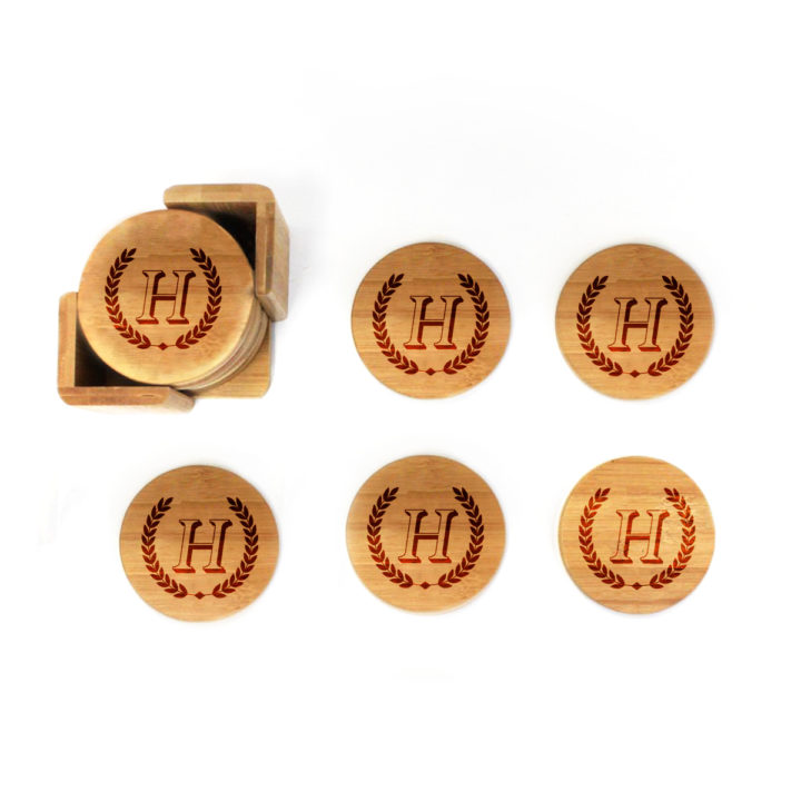 Personalized Round Bamboo Coaster Set - Image 3