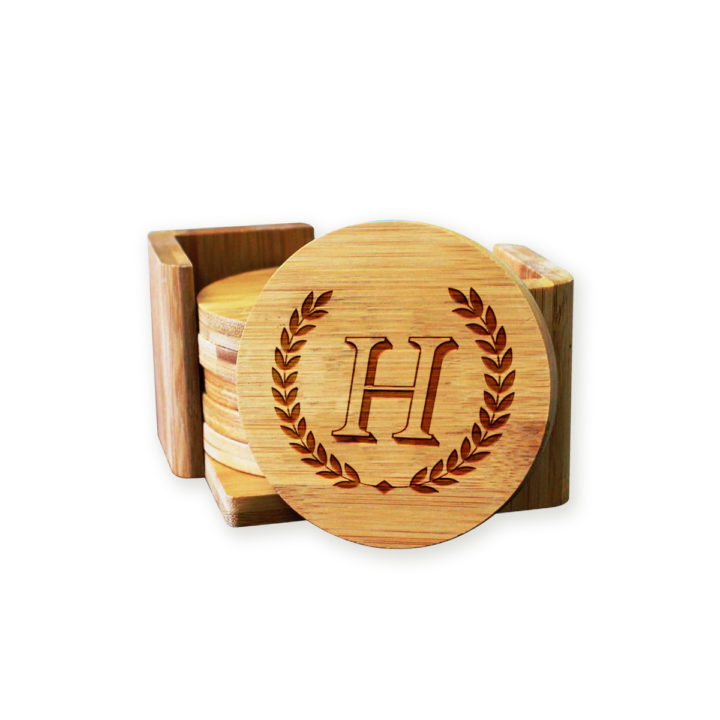 Personalized Round Bamboo Coaster Set - Image 4