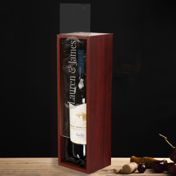 personalized custom laser engraved rosewood double wine bottle box with tools