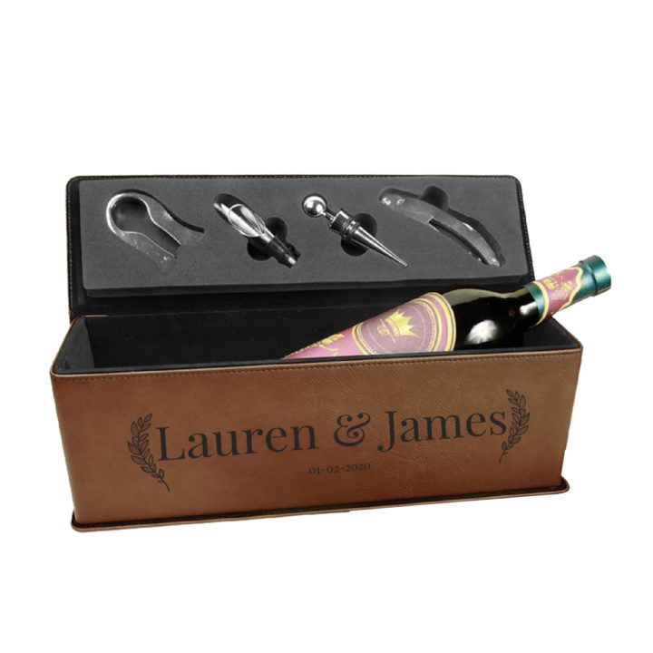 Personalized Leatherette Wine Box with Tool Set - Image 12