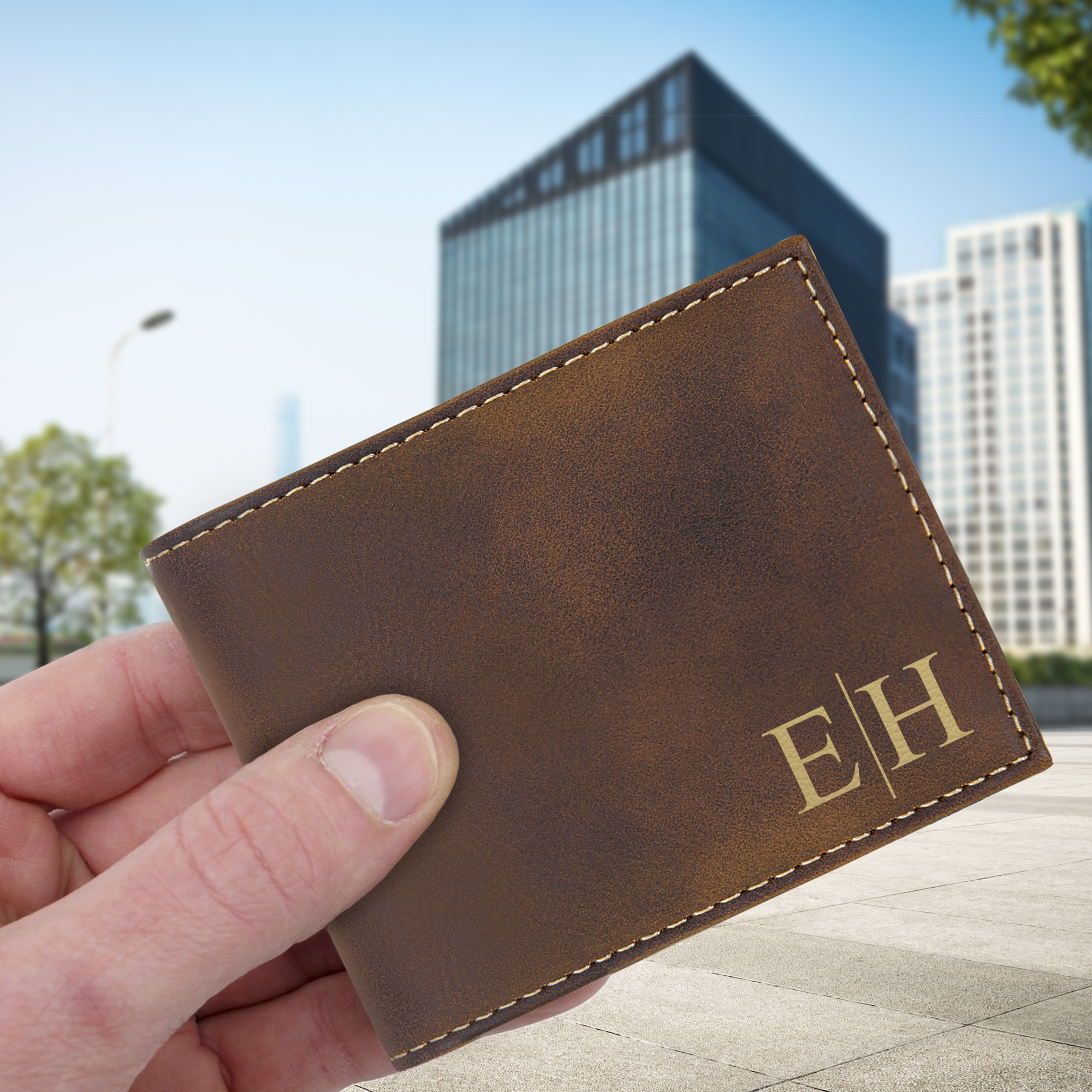 Personalized RFID Protected Leatherette Bi-Fold Wallet