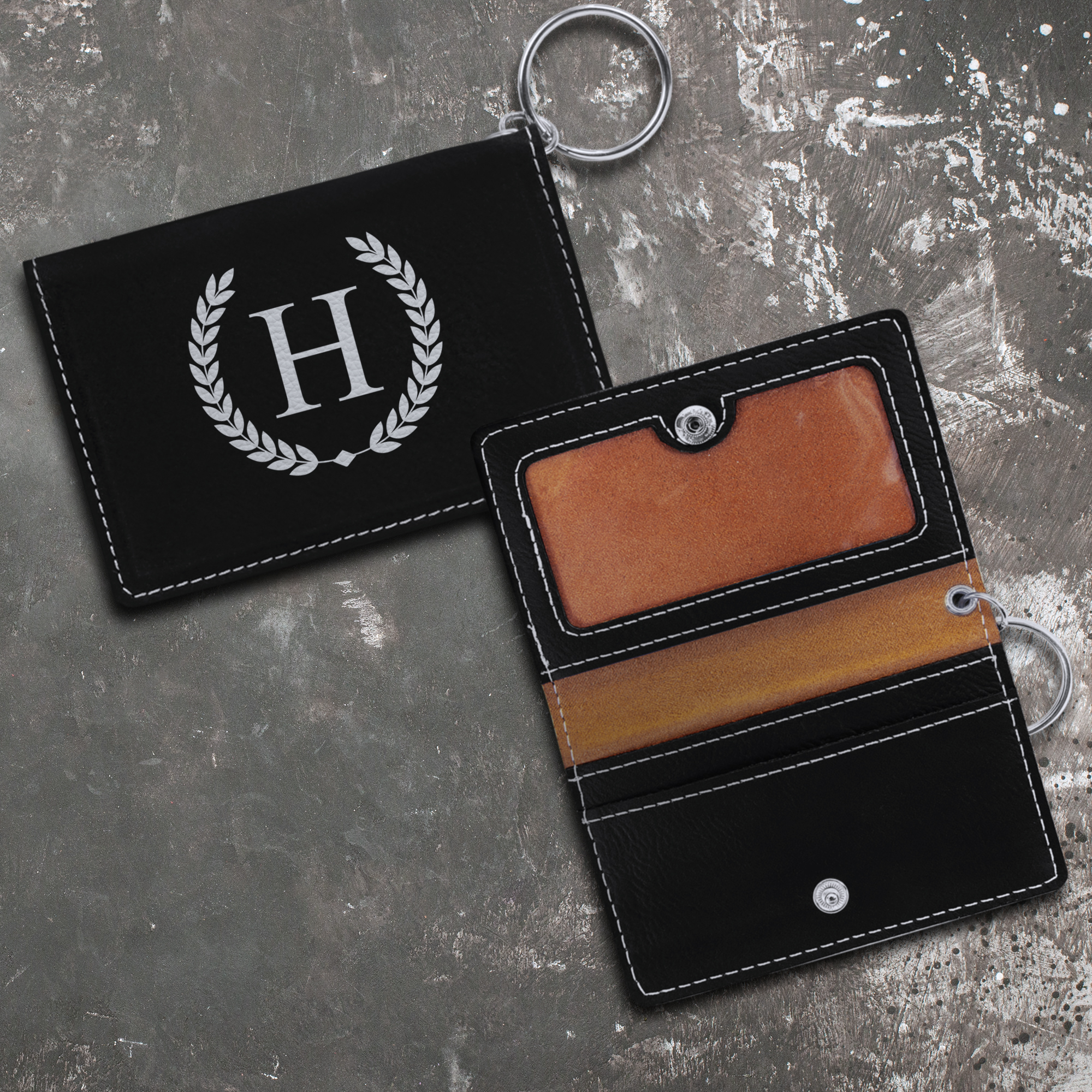 Personalized Leatherette Keychain ID Holder