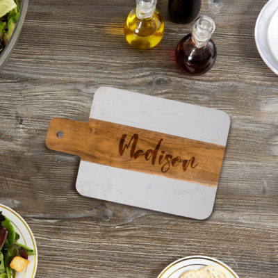 Personalized Marble and Acacia Wood Serving Board w/ Handle