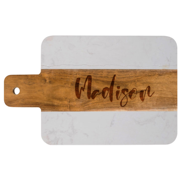 Personalized Marble and Acacia Wood Serving Board w/ Handle - Image 4
