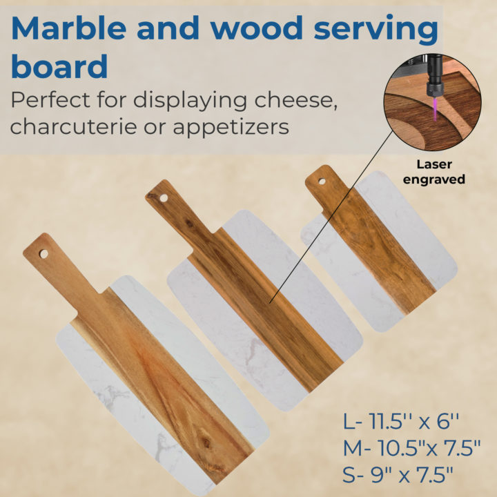 Personalized Marble and Acacia Wood Serving Board w/ Handle - Image 3