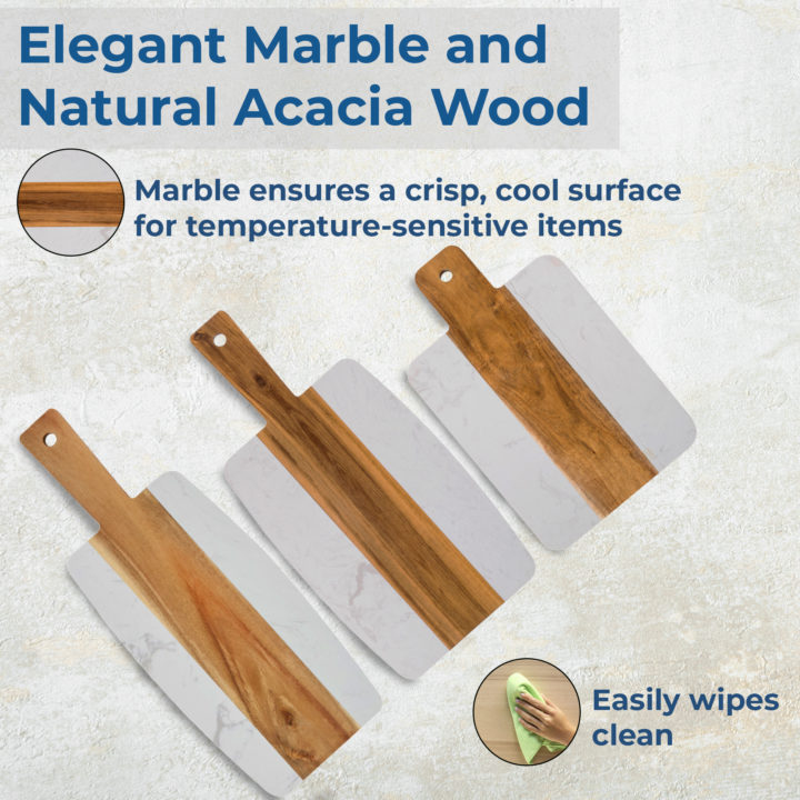 Personalized Marble and Acacia Wood Serving Board w/ Handle - Image 2