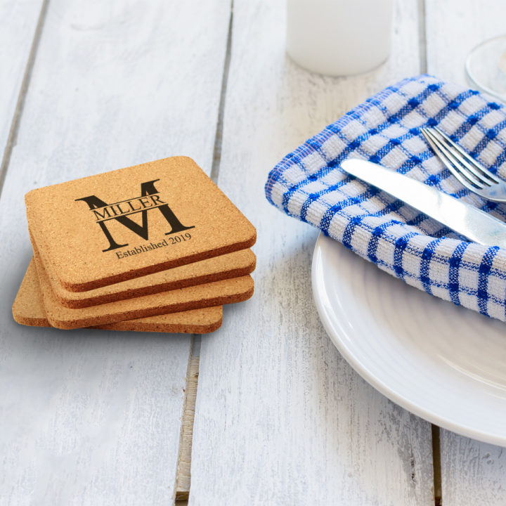 Personalized Miller Square Cork Coaster Set - Image 3