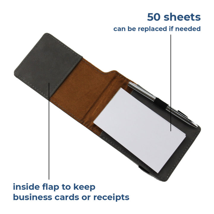 personalized faux leather mini notepad with pen