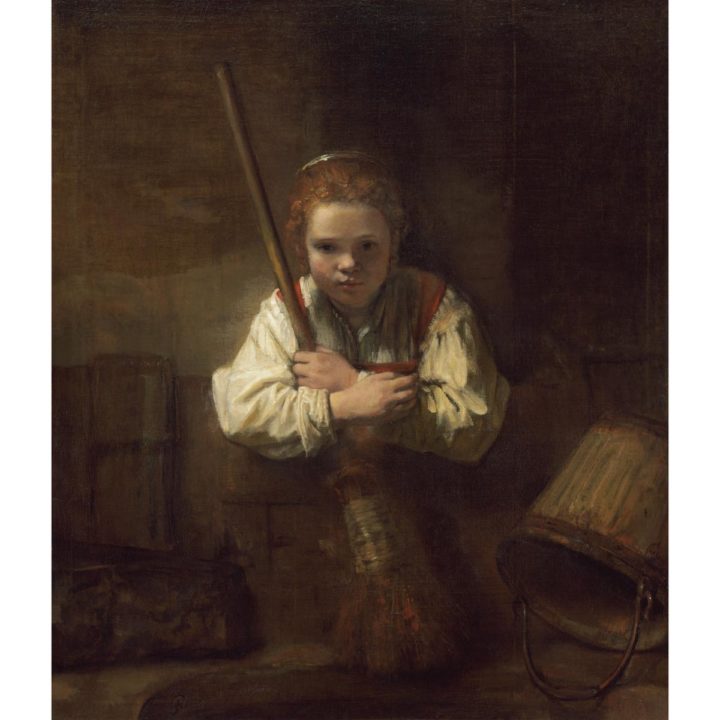 A Girl with a Broom, by Rembrandt's workshop Acrylic Print