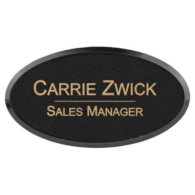 Personalized Oval Framed Leatherette Name Tag  with Magnet