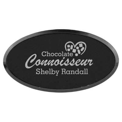 Personalized Oval Framed Leatherette Name Tag  with Magnet