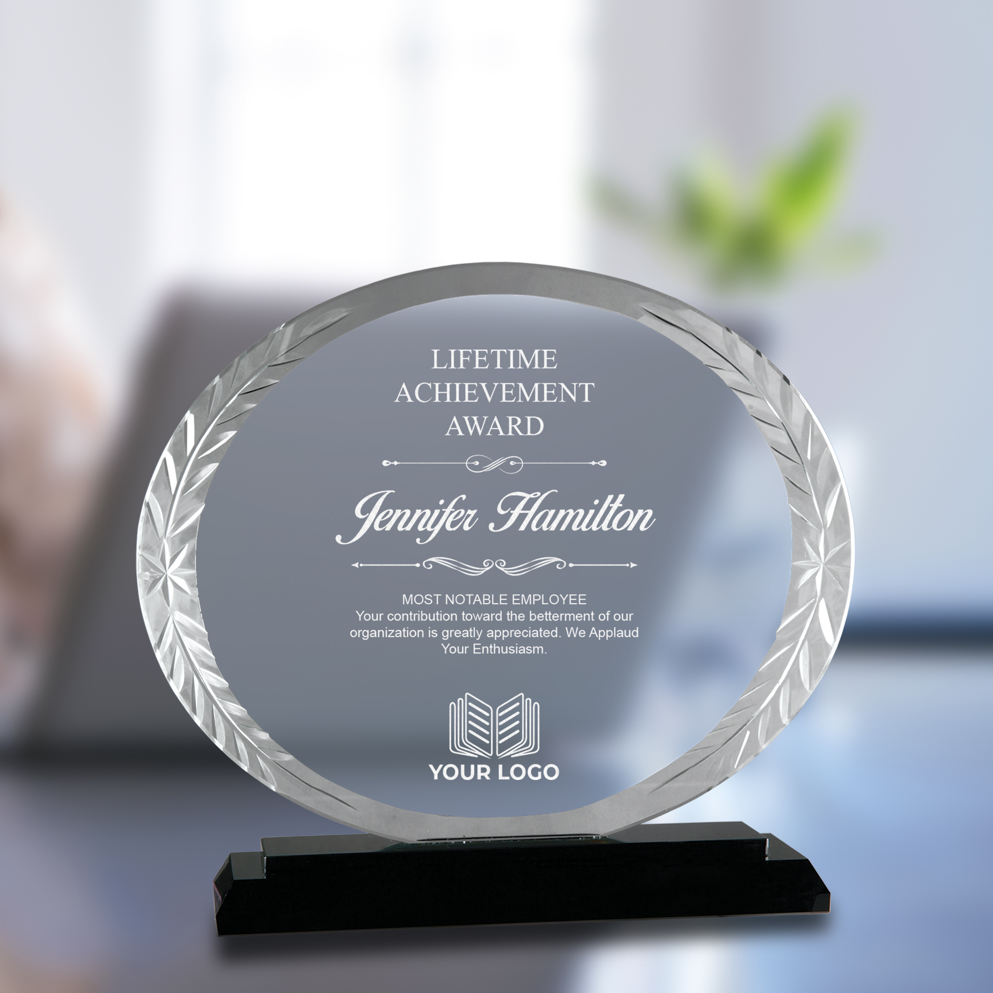 Personalized Oval Accent Glass Award