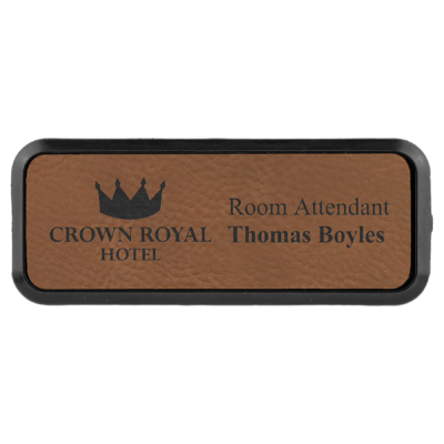 Personalized Rectangular Framed Leatherette Name Tag with Magnet