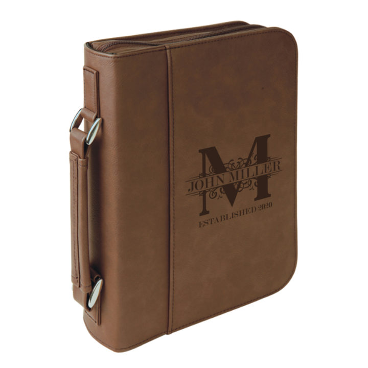 personalized laser engraved faux leather bible cover with handle and zipper