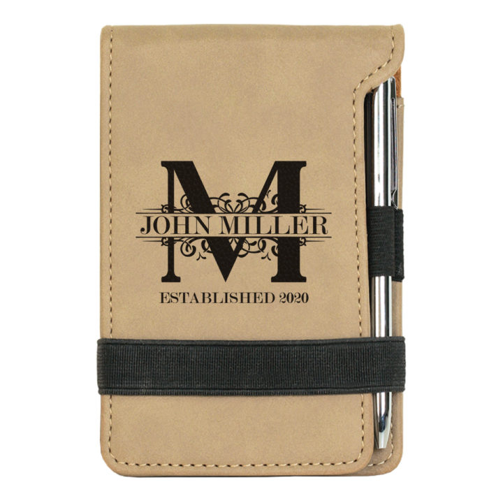 personalized faux leather mini notepad with pen