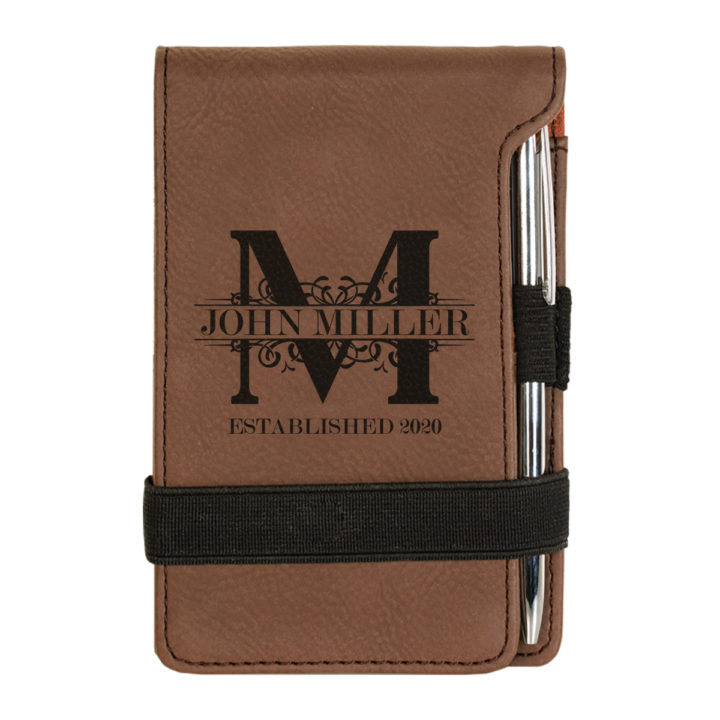 personalized faux leather mini notepad with pen