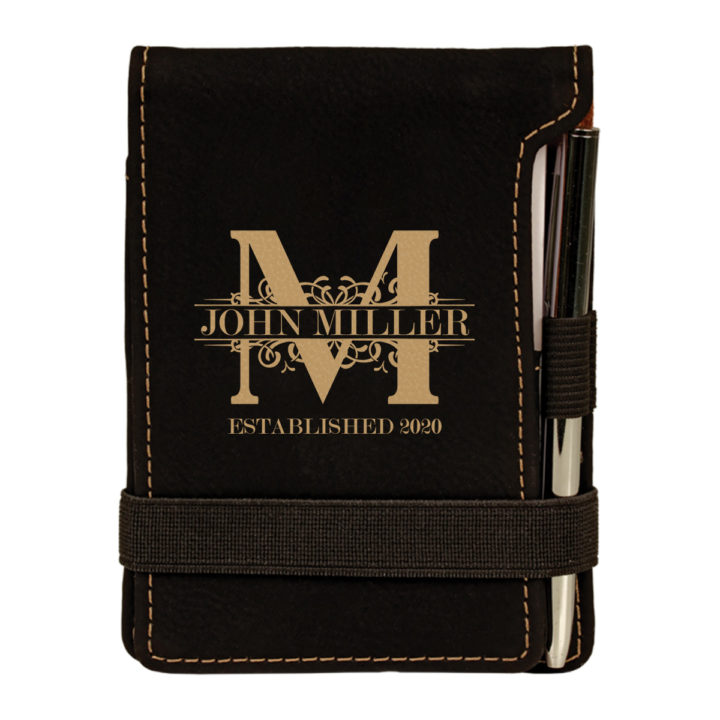 personalized faux leather mini notepad with pen