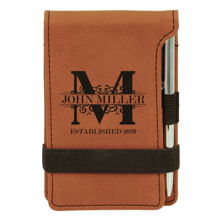 personalized faux leather mini notepad with pen