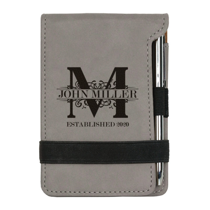 personalized faux leather mini notepad with pen