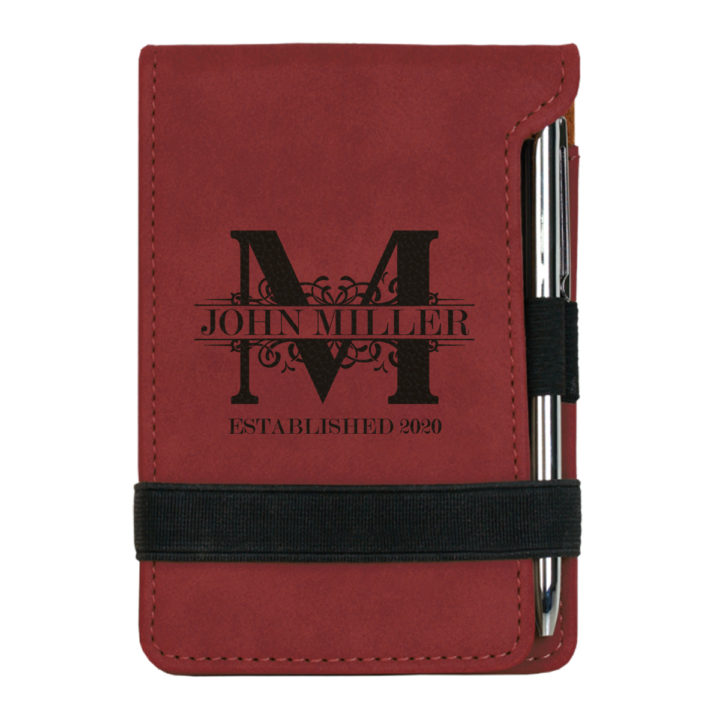 personalized faux leather mini notepad with pen