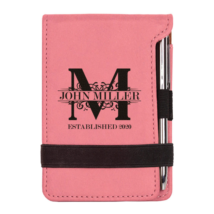 personalized faux leather mini notepad with pen