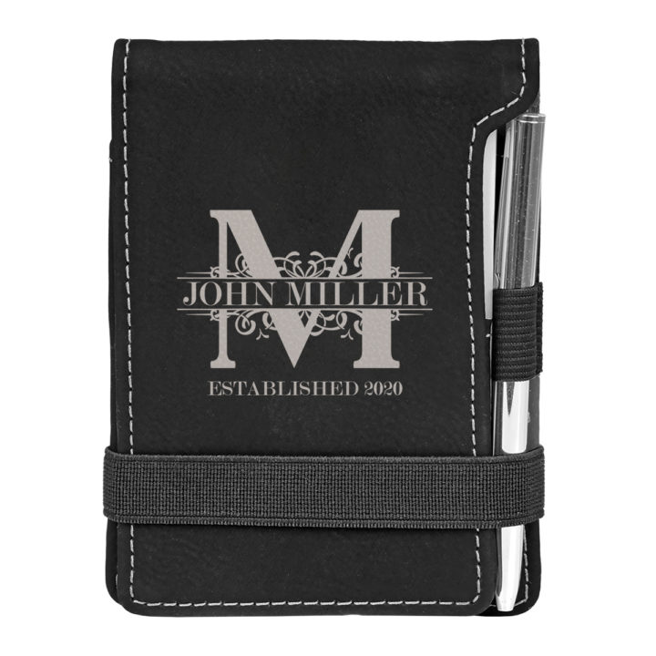 personalized faux leather mini notepad with pen