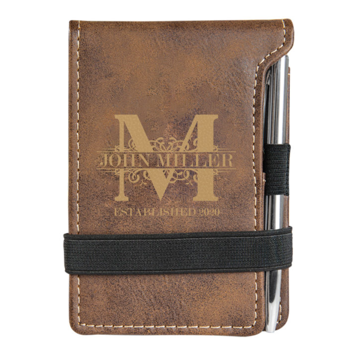 personalized faux leather mini notepad with pen