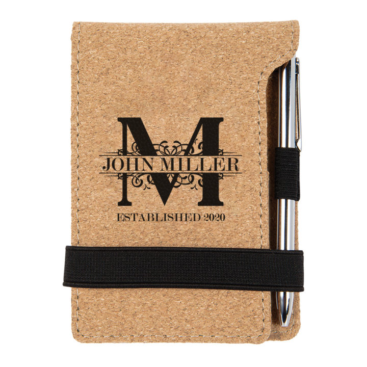 personalized faux leather mini notepad with pen