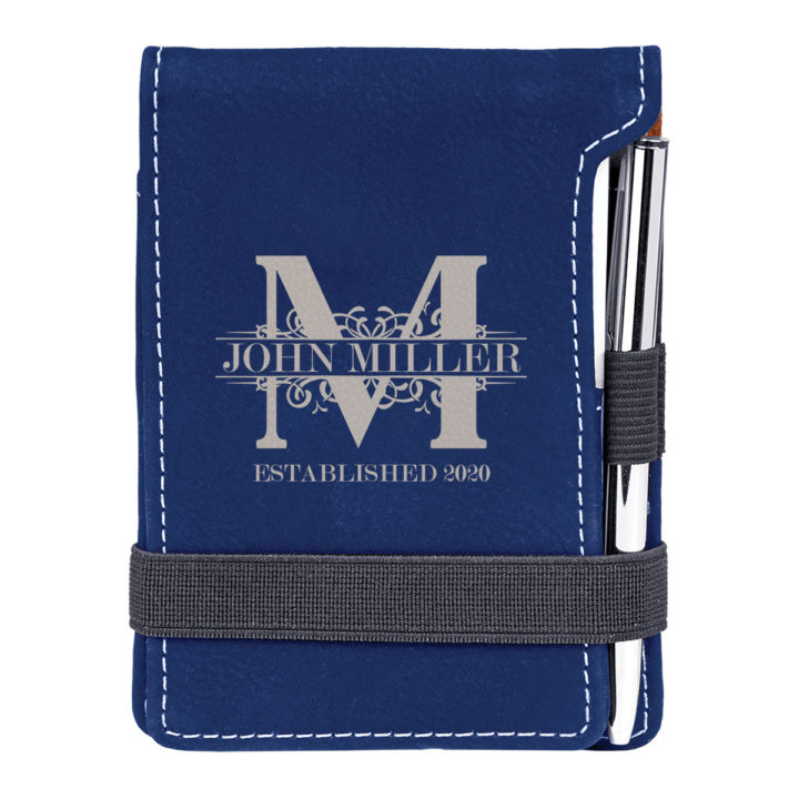 personalized faux leather mini notepad with pen