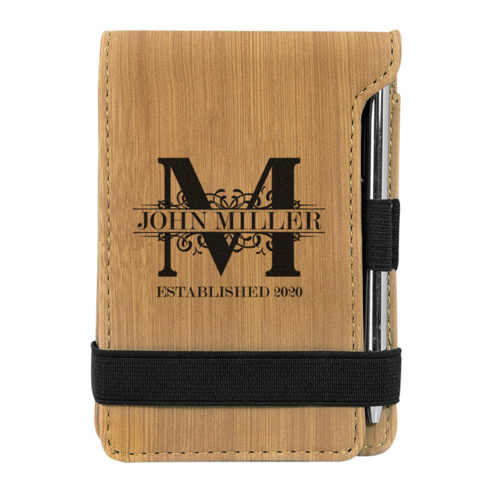 personalized faux leather mini notepad with pen