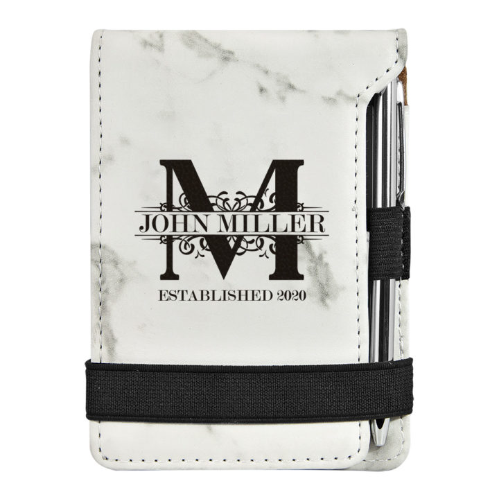 personalized faux leather mini notepad with pen