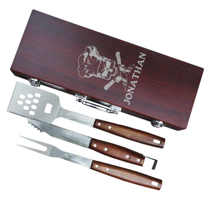 Personalized Skull 3-Piece Rosewood BBQ Tool Set - Image 6