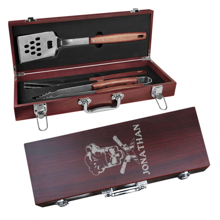 Personalized Skull 3-Piece Rosewood BBQ Tool Set - Image 5