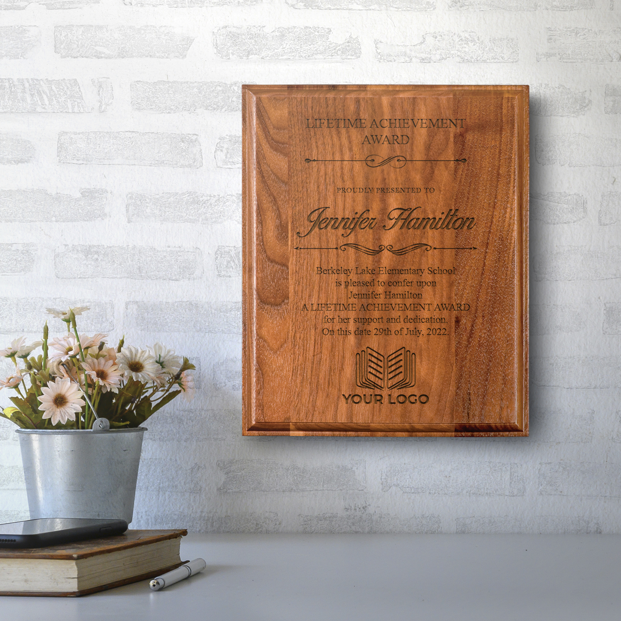 Personalized Step-Edge Genuine Walnut Plaque