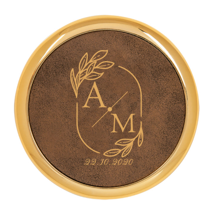 Personalized Wedding Monogram Round Leatherette Coaster w/ Silver Edge Set - Image 9