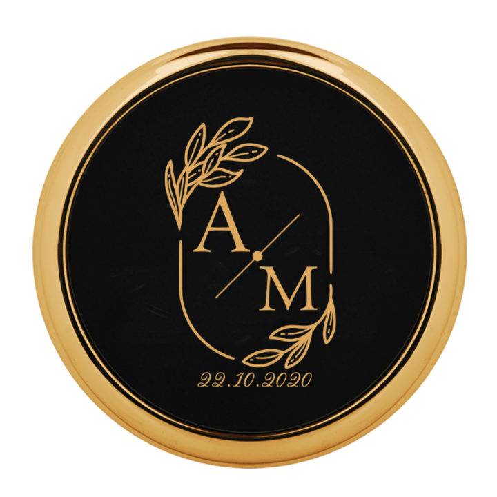 Personalized Wedding Monogram Round Leatherette Coaster w/ Silver Edge Set - Image 8