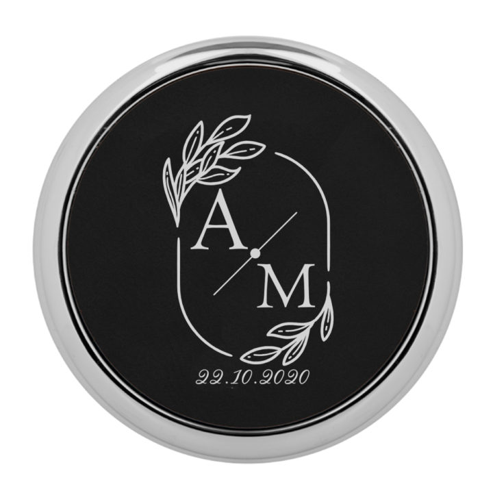 Personalized Wedding Monogram Round Leatherette Coaster w/ Silver Edge Set - Image 7
