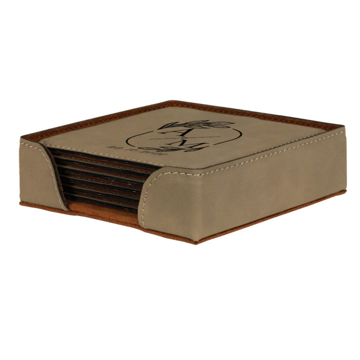 Personalized Wedding Monogram Design Square Leatherette Coaster Set - Image 8